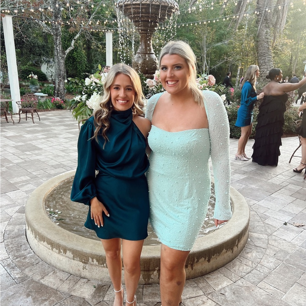 Size 2X teal pearl dress from fashion nova